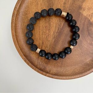 3/$20 Lava Stone Beads Gold Spacing Beads Stretchy Bracelet